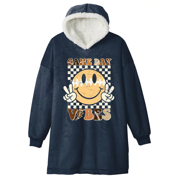 Football Game Day Vibes Funny Face American Sport Gift Hooded Wearable Blanket