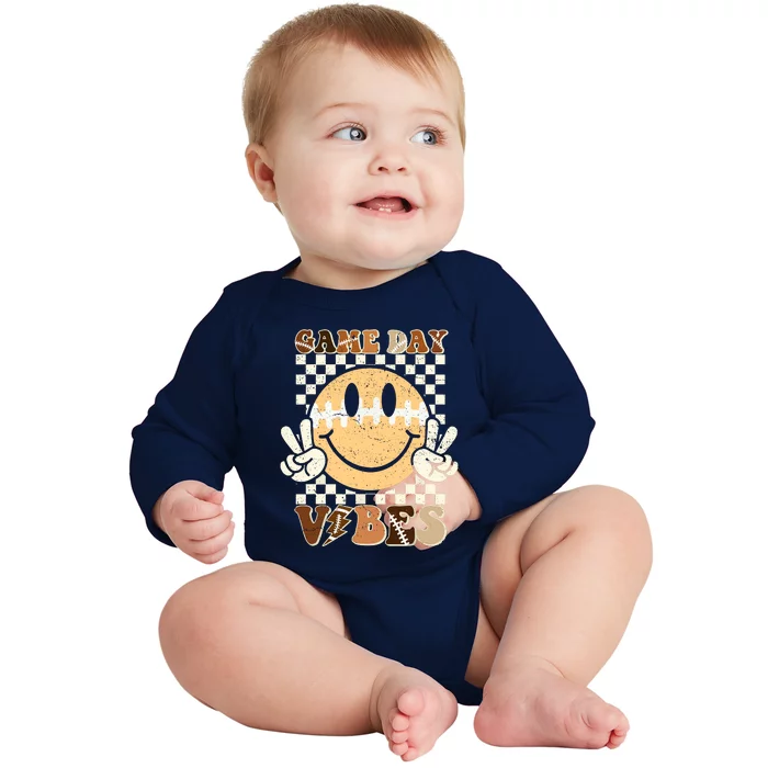 Football Game Day Vibes Funny Face American Sport Gift Baby Long Sleeve Bodysuit