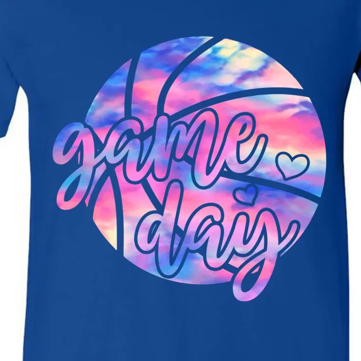 Funny Game Day Tie Dye Basketball Lover Dad Mom Gift V-Neck T-Shirt