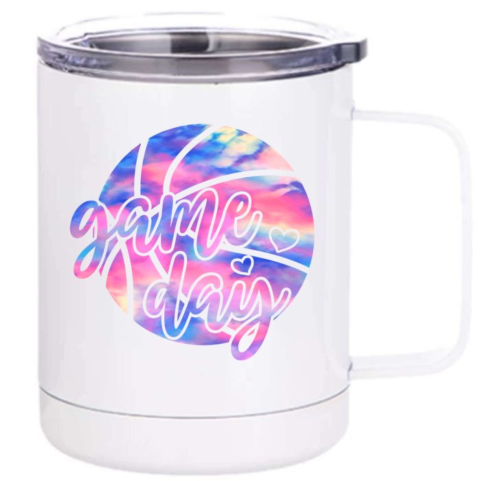 Funny Game Day Tie Dye Basketball Lover Dad Mom Gift Front & Back 12oz Stainless Steel Tumbler Cup