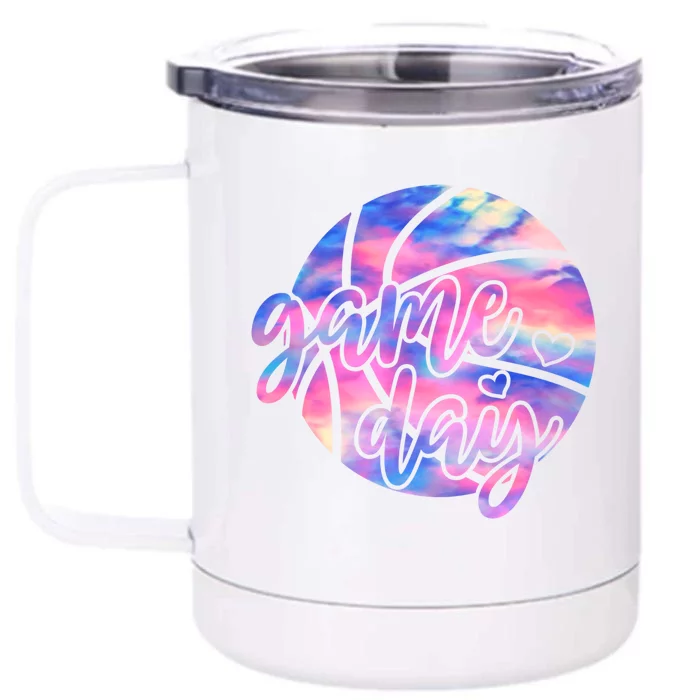 Funny Game Day Tie Dye Basketball Lover Dad Mom Gift Front & Back 12oz Stainless Steel Tumbler Cup