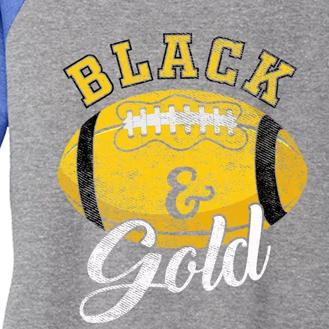 Football Game Day Black And Gold Costume For Football Lover Women's Tri-Blend 3/4-Sleeve Raglan Shirt