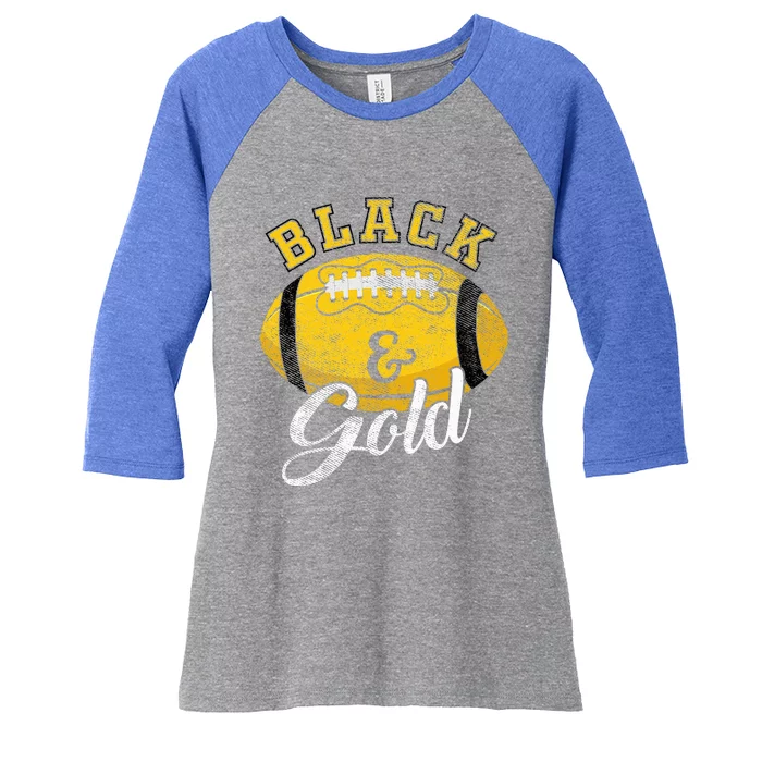 Football Game Day Black And Gold Costume For Football Lover Women's Tri-Blend 3/4-Sleeve Raglan Shirt