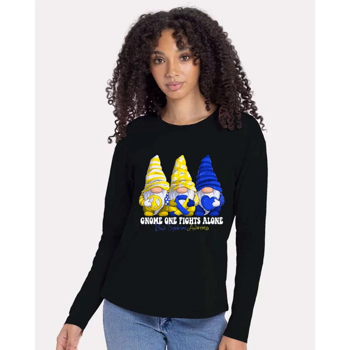 Funny Gnomies Down Syndrome Awareness Month Blue And Yellow Womens Cotton Relaxed Long Sleeve T-Shirt