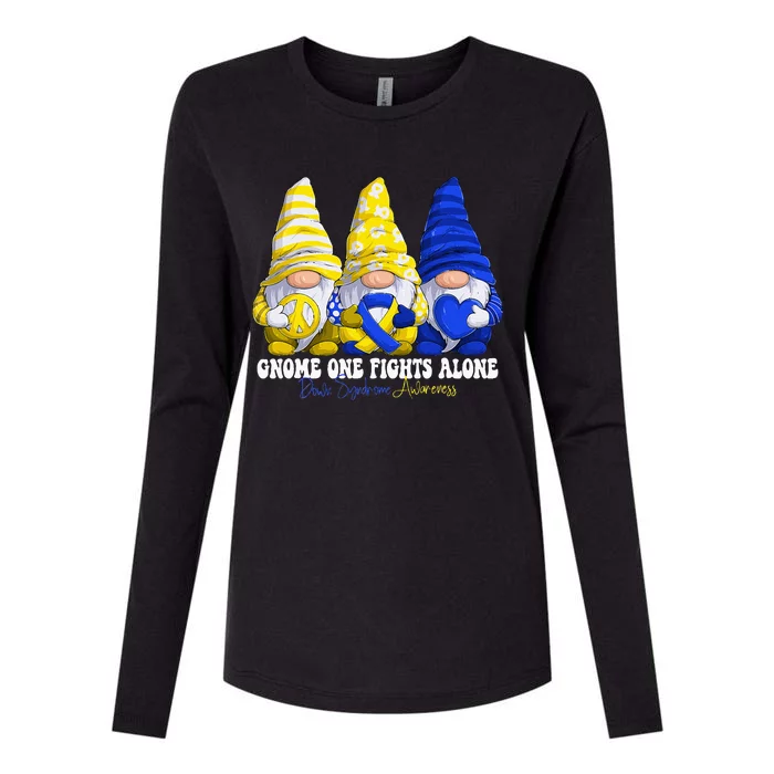 Funny Gnomies Down Syndrome Awareness Month Blue And Yellow Womens Cotton Relaxed Long Sleeve T-Shirt