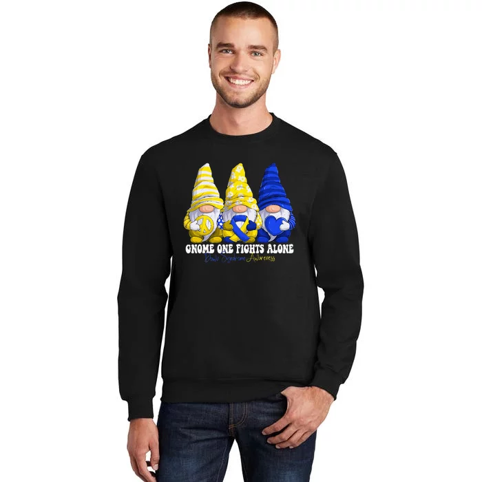 Funny Gnomies Down Syndrome Awareness Month Blue And Yellow Tall Sweatshirt