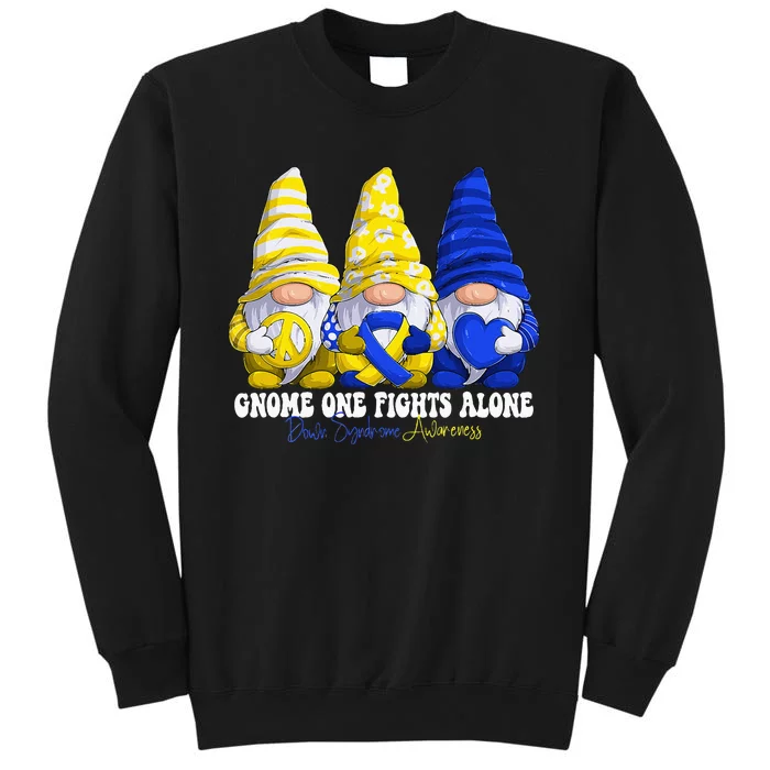 Funny Gnomies Down Syndrome Awareness Month Blue And Yellow Tall Sweatshirt