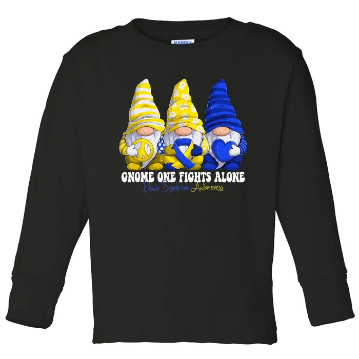 Funny Gnomies Down Syndrome Awareness Month Blue And Yellow Toddler Long Sleeve Shirt