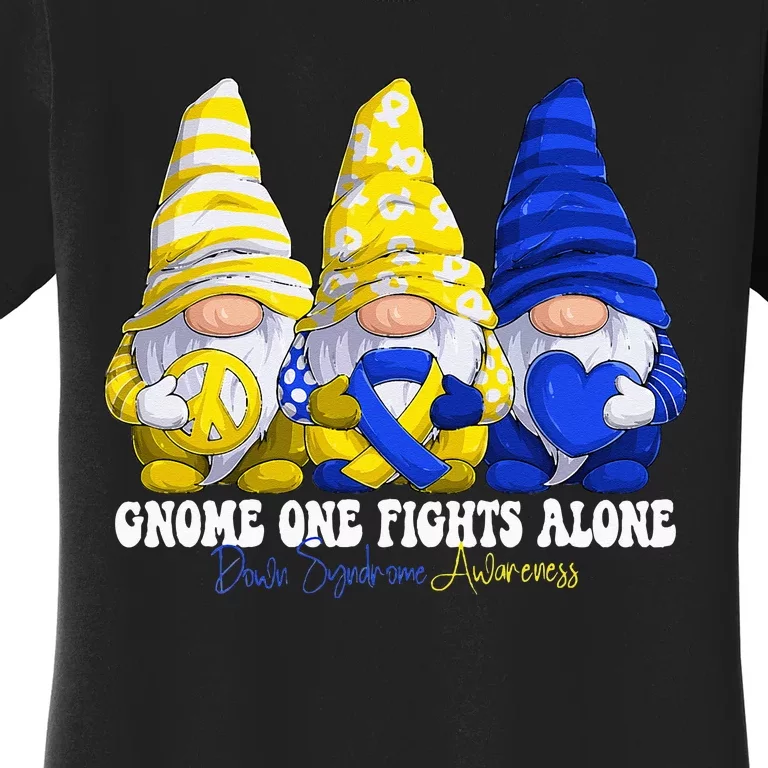 Funny Gnomies Down Syndrome Awareness Month Blue And Yellow Women's T-Shirt