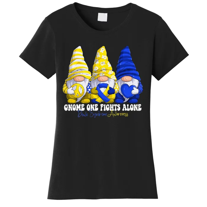 Funny Gnomies Down Syndrome Awareness Month Blue And Yellow Women's T-Shirt