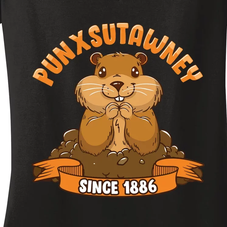 Funny Groundhog Day Phil Cute Ground Hog Punxsutawney Women's V-Neck T-Shirt