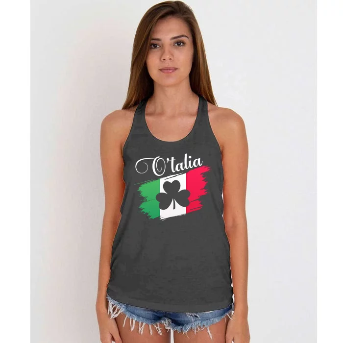 Funny Graphic Design Of O'talia Sign Irish Italian Flag Cute Gift Women's Knotted Racerback Tank