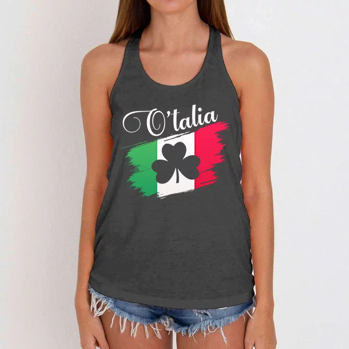 Funny Graphic Design Of O'talia Sign Irish Italian Flag Cute Gift Women's Knotted Racerback Tank