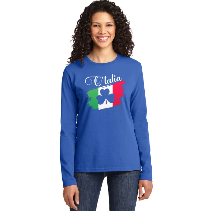 Funny Graphic Design Of O'talia Sign Irish Italian Flag Cute Gift Ladies Long Sleeve Shirt