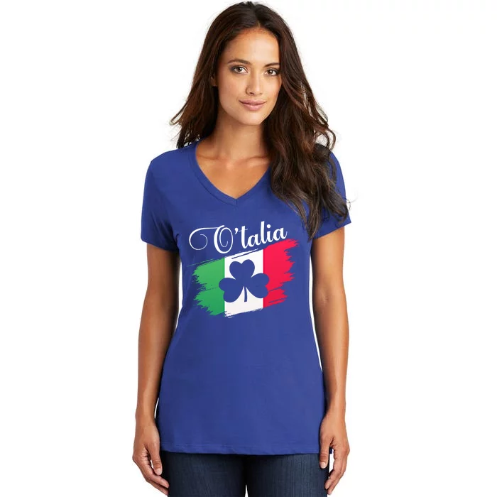 Funny Graphic Design Of O'talia Sign Irish Italian Flag Cute Gift Women's V-Neck T-Shirt