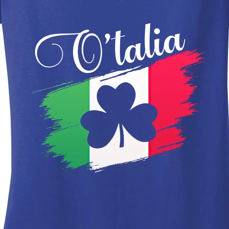 Funny Graphic Design Of O'talia Sign Irish Italian Flag Cute Gift Women's V-Neck T-Shirt