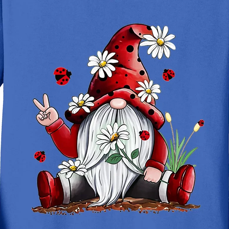 Floral Gnome Daisy Ladybugs Hippie Gnome Love Gift Kids Long Sleeve Shirt