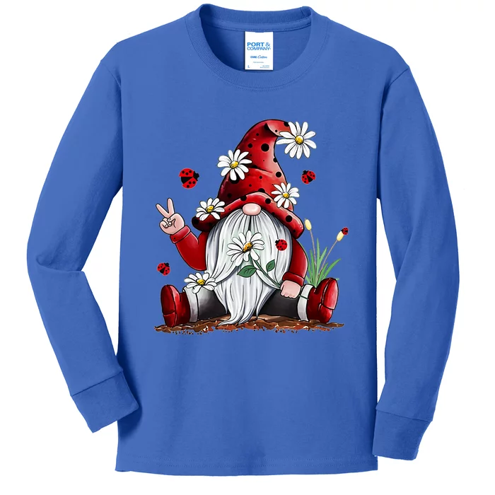 Floral Gnome Daisy Ladybugs Hippie Gnome Love Gift Kids Long Sleeve Shirt