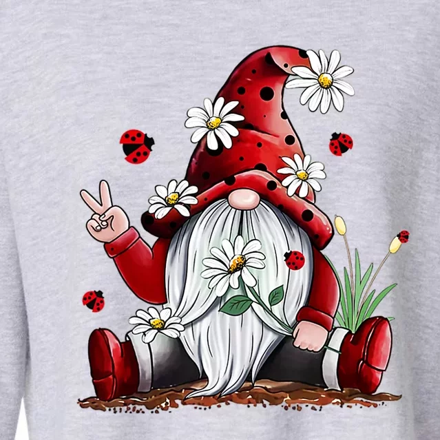 Floral Gnome Daisy Ladybugs Hippie Gnome Love Gift Cropped Pullover Crew