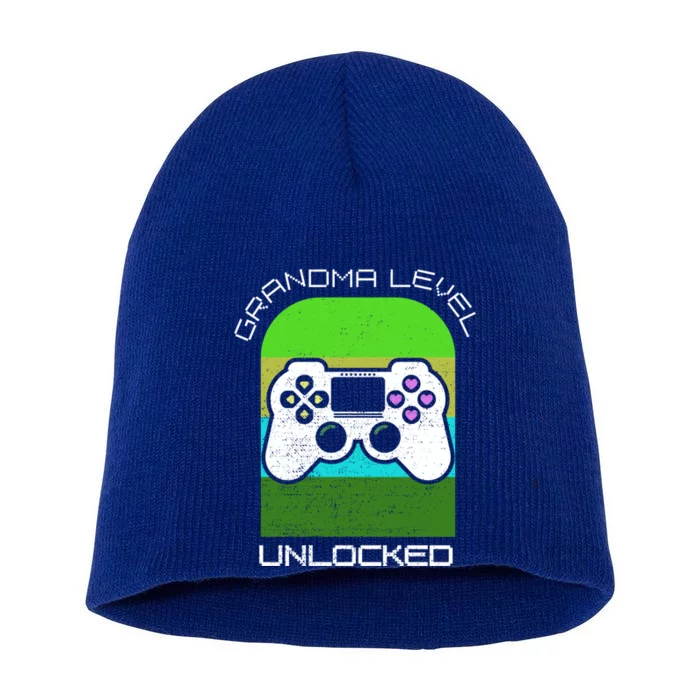 Funny Grandma Day Gamer Mom Gaming On A Mother Level Up Game Gift Short Acrylic Beanie