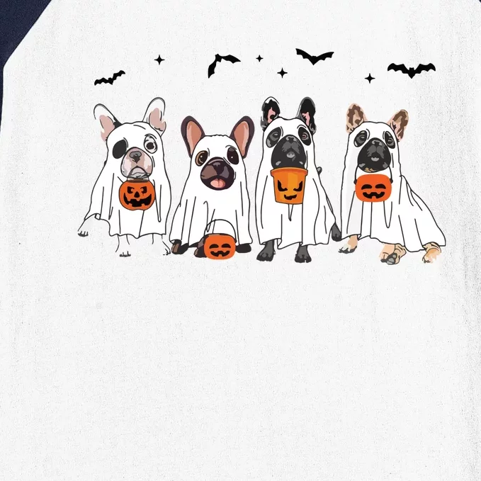 Frenchie Ghost Dog Costume Funny French Bulldog Halloween Baseball Sleeve Shirt