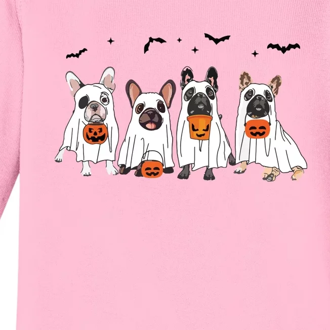 Frenchie Ghost Dog Costume Funny French Bulldog Halloween Baby Long Sleeve Bodysuit