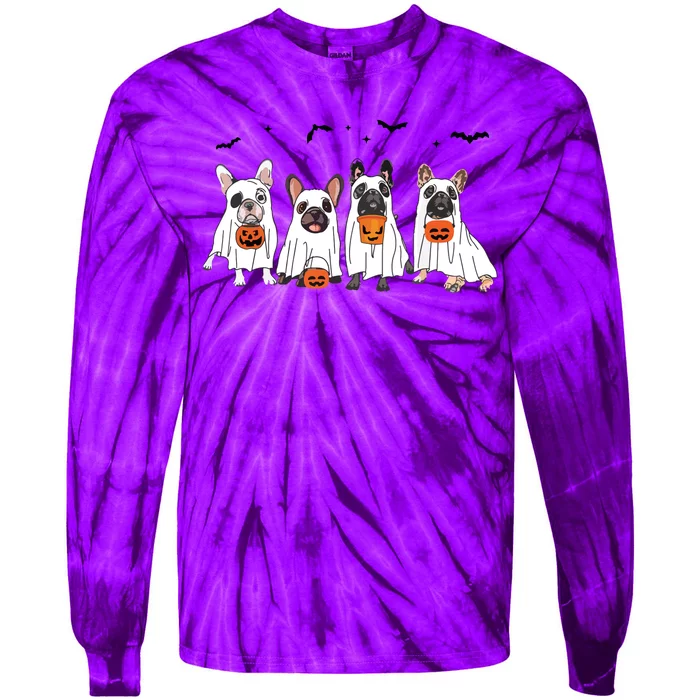 Frenchie Ghost Dog Costume Funny French Bulldog Halloween Tie-Dye Long Sleeve Shirt