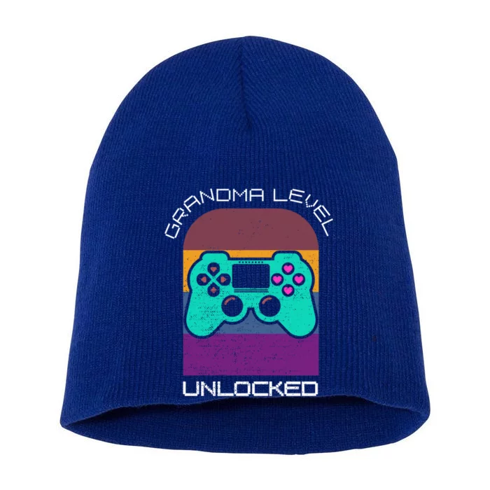 Funny Grandma Day Gaming On A Grandma Level Up Game Gift Short Acrylic Beanie