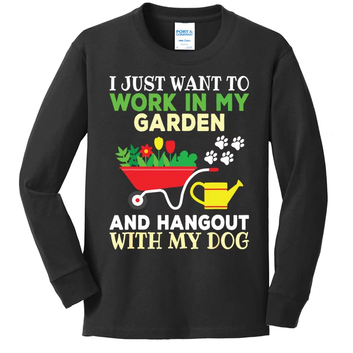 Funny Gardening Dog Lover Gardener Garden Plants Kids Long Sleeve Shirt