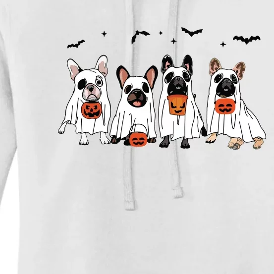 Frenchie Ghost Dog Costume Funny French Bulldog Halloween Women's Pullover Hoodie