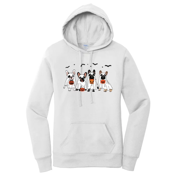 Frenchie Ghost Dog Costume Funny French Bulldog Halloween Women's Pullover Hoodie