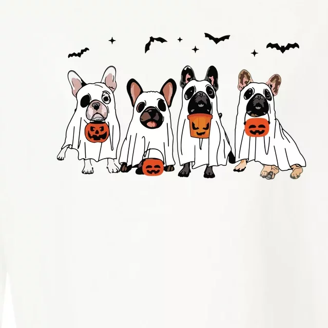 Frenchie Ghost Dog Costume Funny French Bulldog Halloween Cropped Pullover Crew