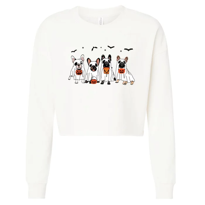 Frenchie Ghost Dog Costume Funny French Bulldog Halloween Cropped Pullover Crew