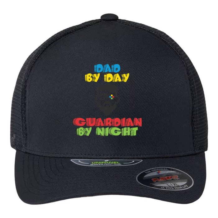 Funny Gamer Dad By Day Guardian By Night Gift Flexfit Unipanel Trucker Cap