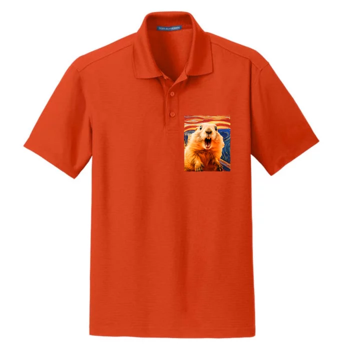 Funny Groundhog Day The Scream Painting Dry Zone Grid Performance Polo