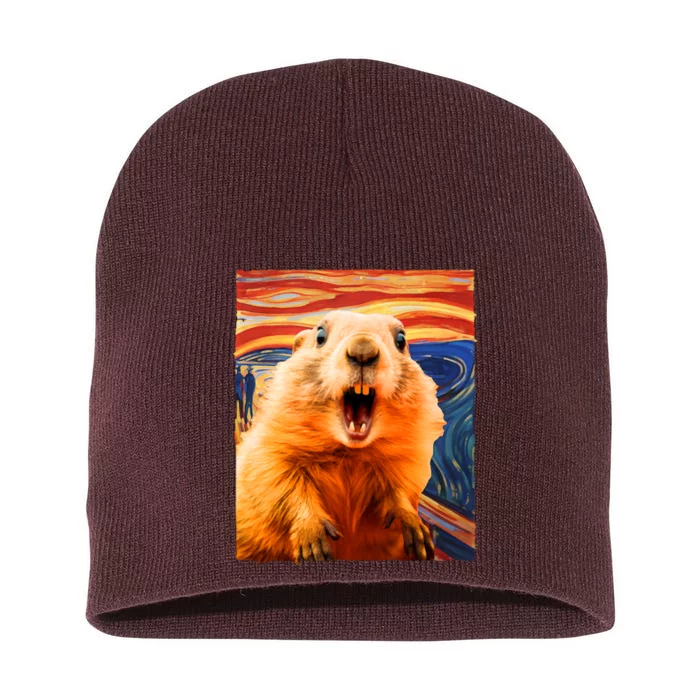 Funny Groundhog Day The Scream Painting Short Acrylic Beanie