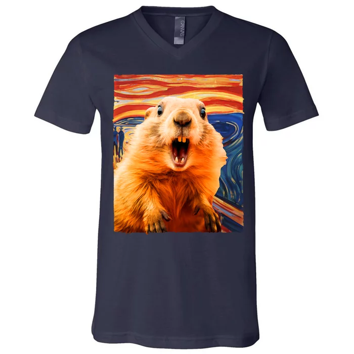 Funny Groundhog Day The Scream Painting V-Neck T-Shirt