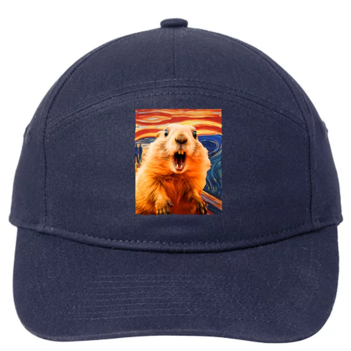 Funny Groundhog Day The Scream Painting 7-Panel Snapback Hat