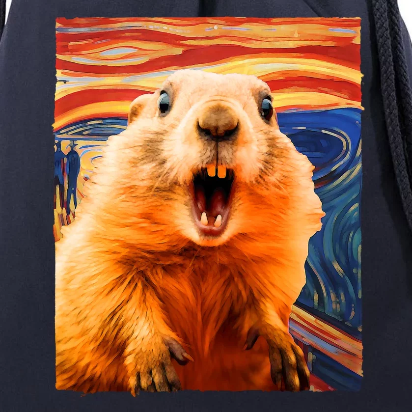 Funny Groundhog Day The Scream Painting Drawstring Bag