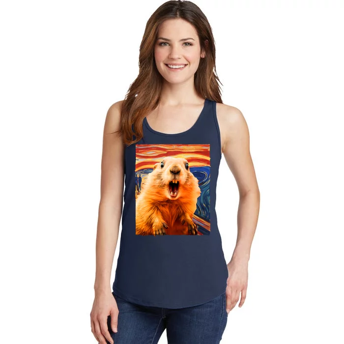 Funny Groundhog Day The Scream Painting Ladies Essential Tank