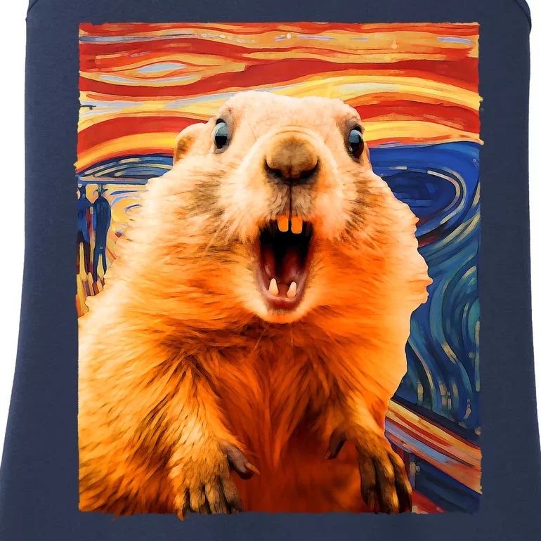 Funny Groundhog Day The Scream Painting Ladies Essential Tank