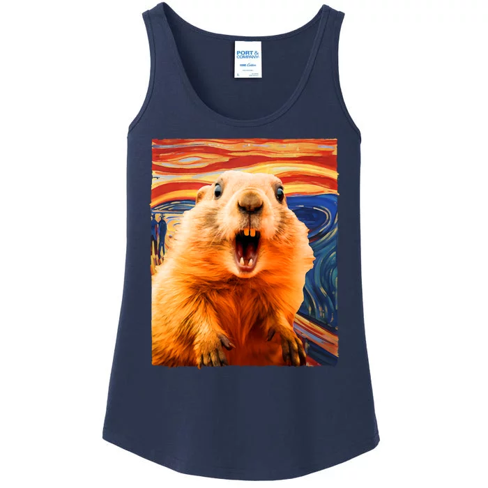 Funny Groundhog Day The Scream Painting Ladies Essential Tank