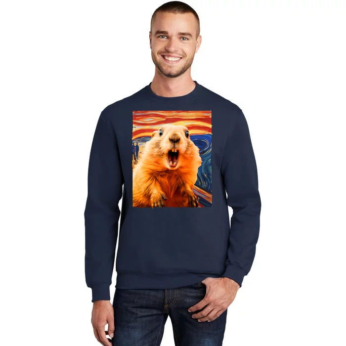 Funny Groundhog Day The Scream Painting Tall Sweatshirt