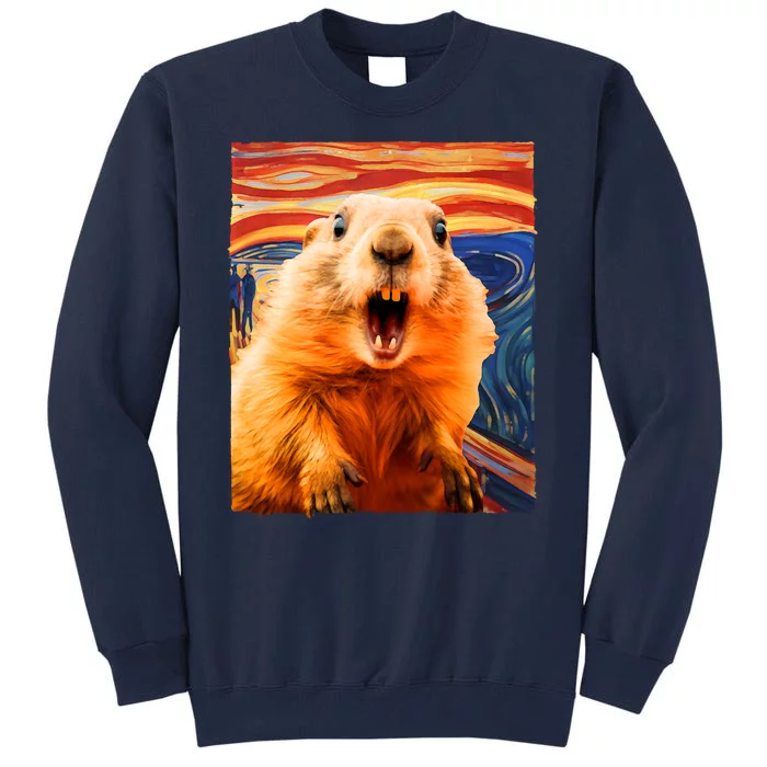 Funny Groundhog Day The Scream Painting Tall Sweatshirt