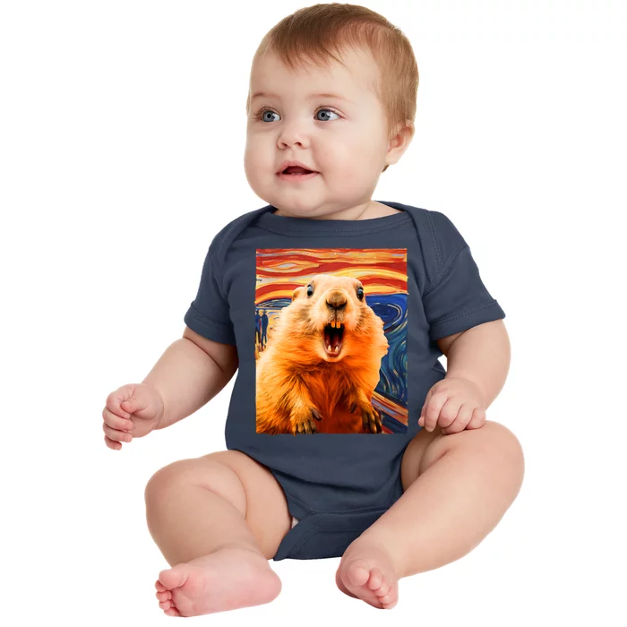 Funny Groundhog Day The Scream Painting Baby Bodysuit