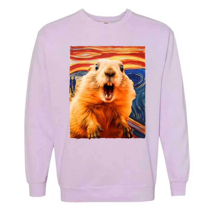 Funny Groundhog Day The Scream Painting Garment-Dyed Sweatshirt