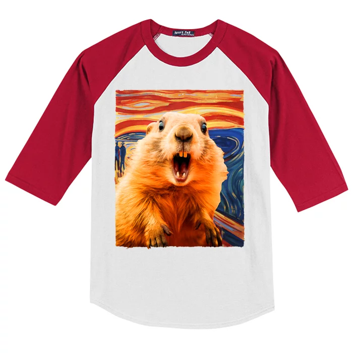 Funny Groundhog Day The Scream Painting Kids Colorblock Raglan Jersey