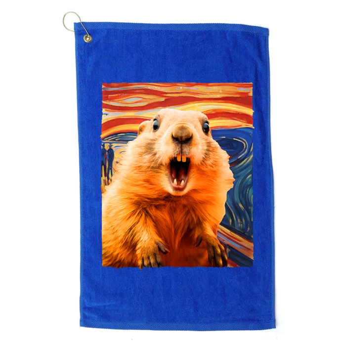 Funny Groundhog Day The Scream Painting Platinum Collection Golf Towel