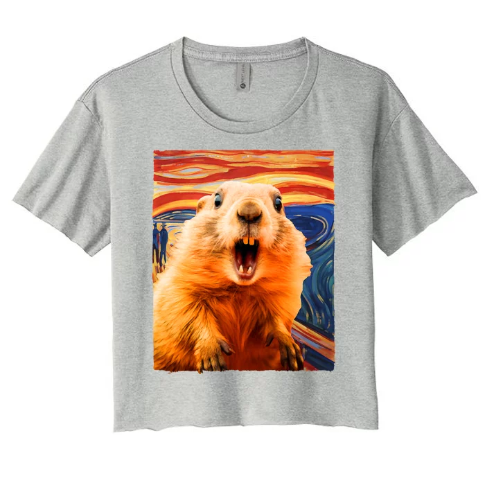 Funny Groundhog Day The Scream Painting Women's Crop Top Tee