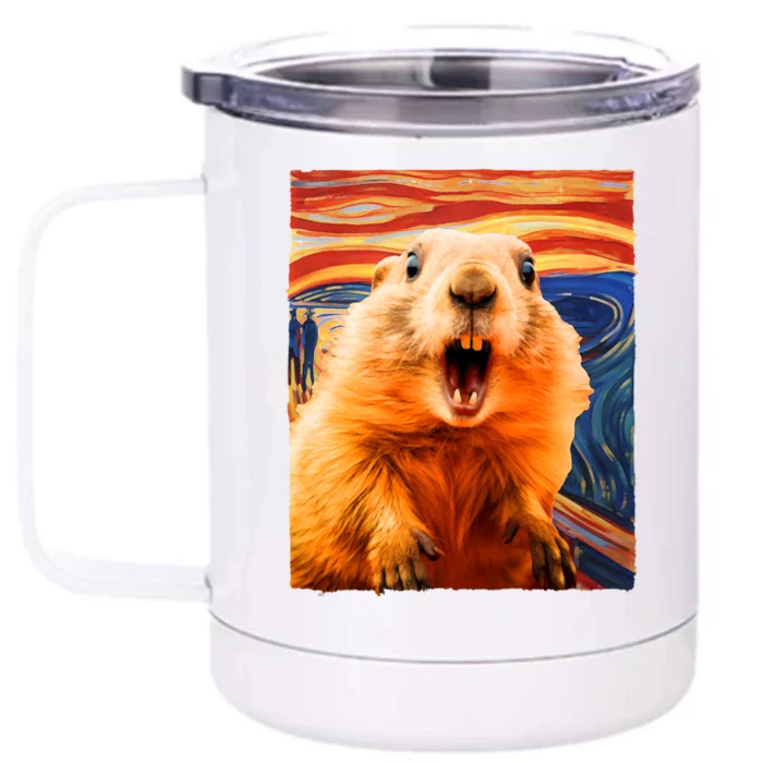 Funny Groundhog Day The Scream Painting Front & Back 12oz Stainless Steel Tumbler Cup